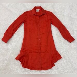 Finley Coral Button-Front Linen Shirt Dress